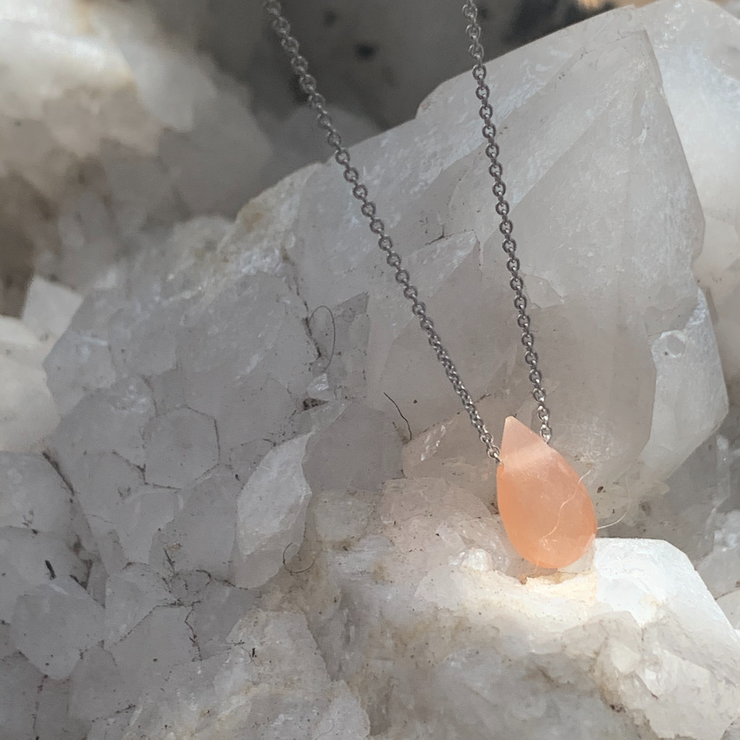Chaîne Argent Pierre de Lune Rose