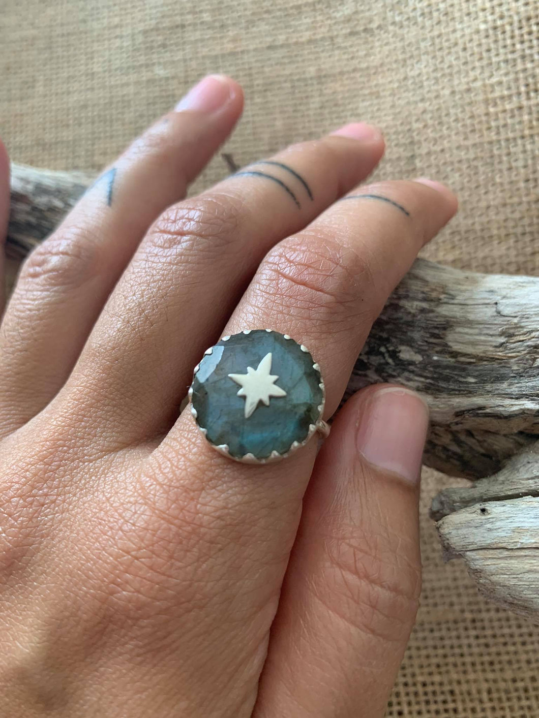 Bague Argent Labradorite & Pierre de Lune