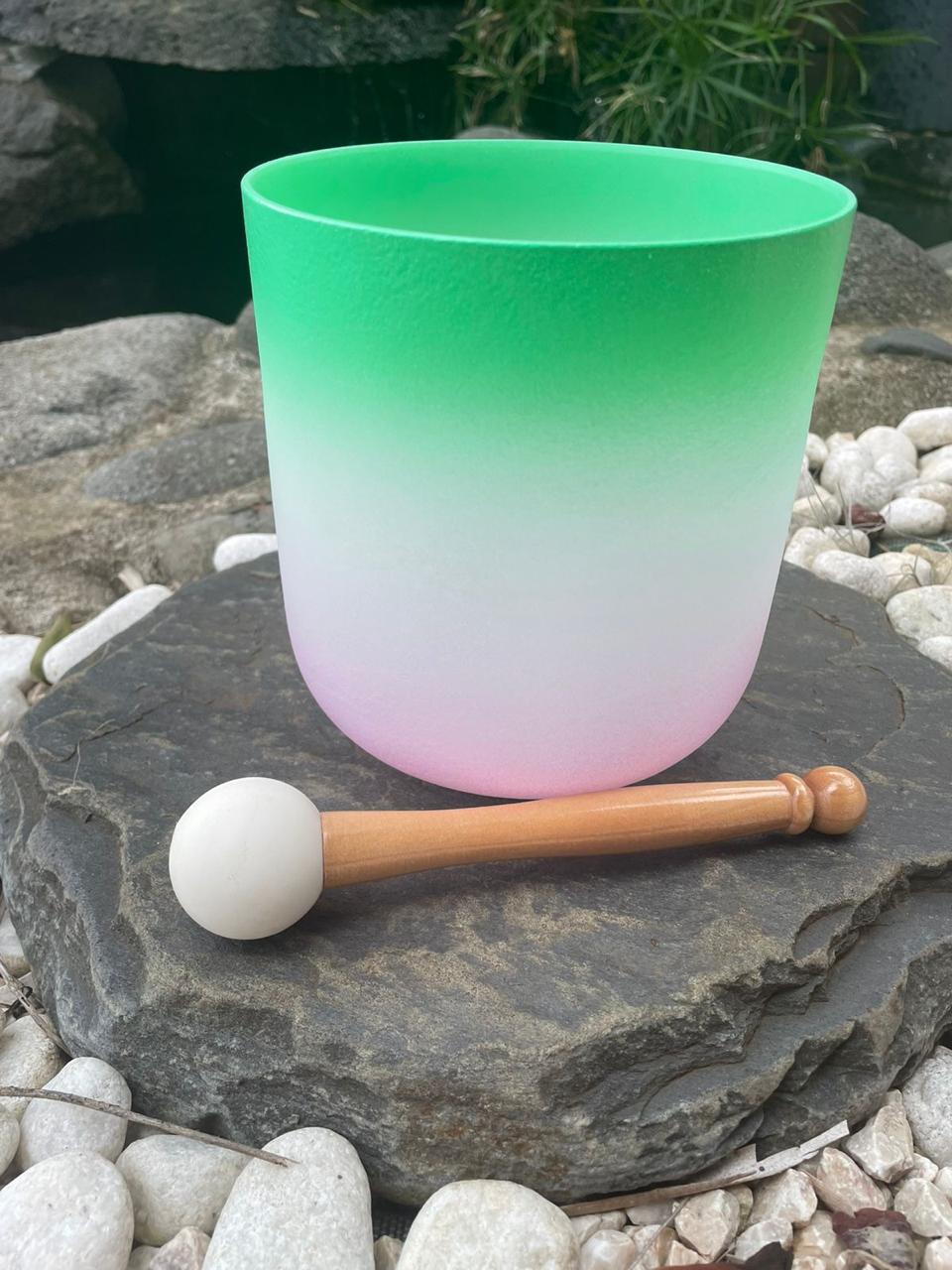 Bol Chantant en Cristal de Quartz (Couleur Rose et Vert)