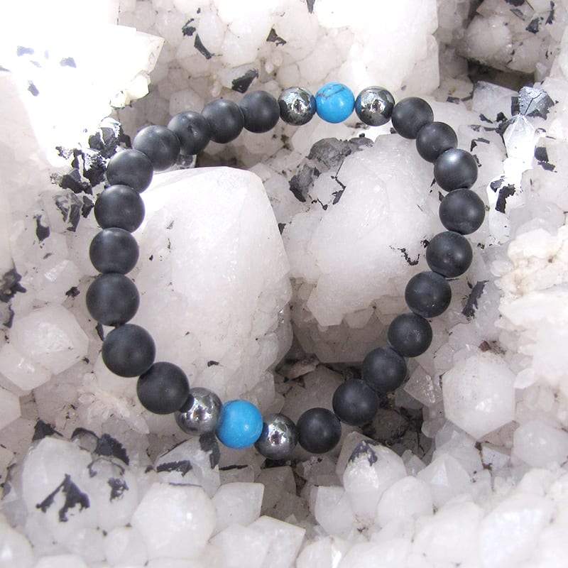 Bracelet de Perles Homme Onyx mat & Hématite & Howlite Bleue