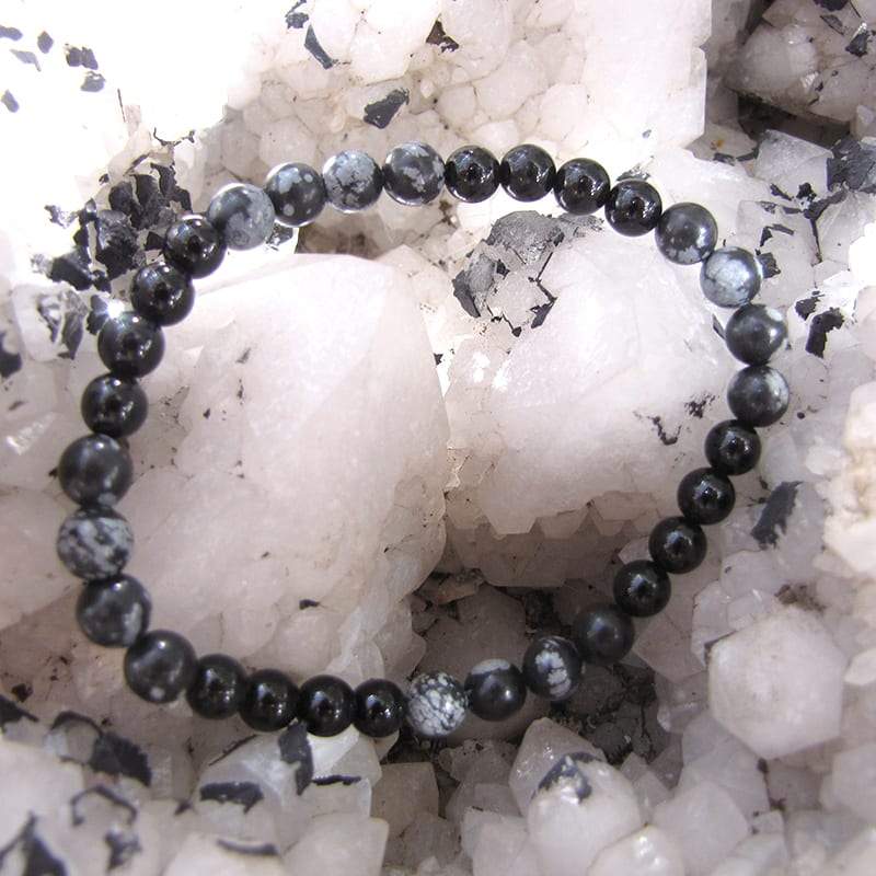 Bracelet de Perles Obsidienne flocon de neige & Obsidienne noire