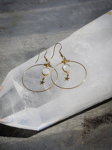 Créoles Labradorite blanche en acier inoxydable