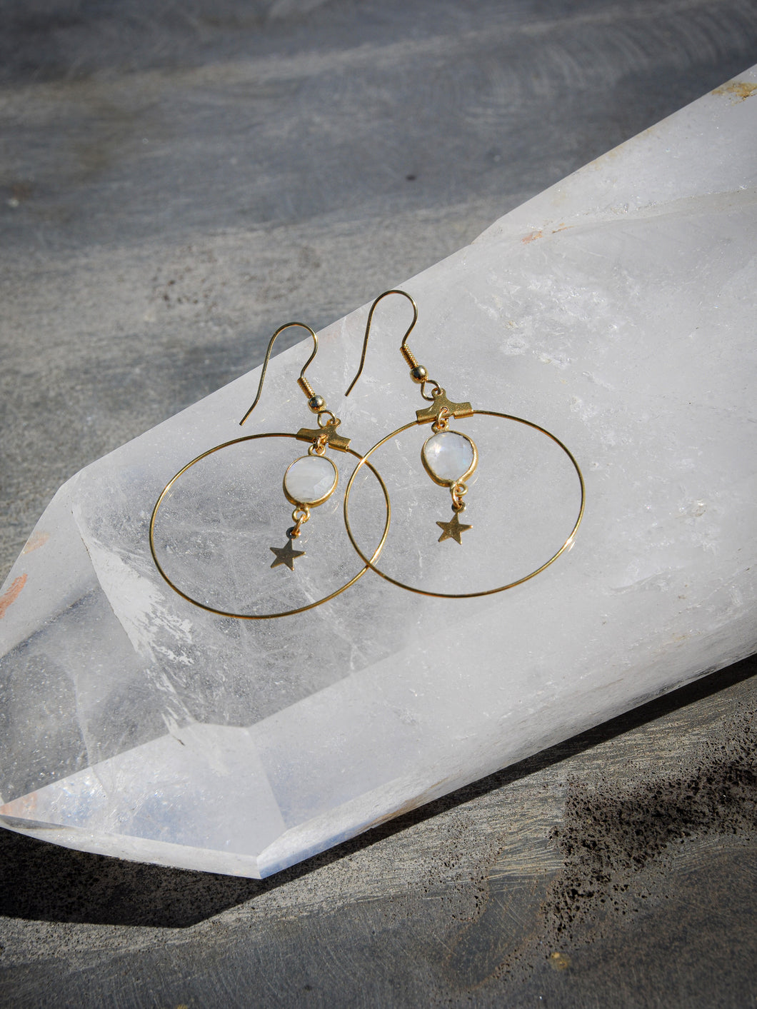 Créoles Labradorite blanche en acier inoxydable