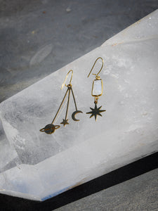 Boucles d'oreille dépareillées Labradorite blanche en acier inoxydable