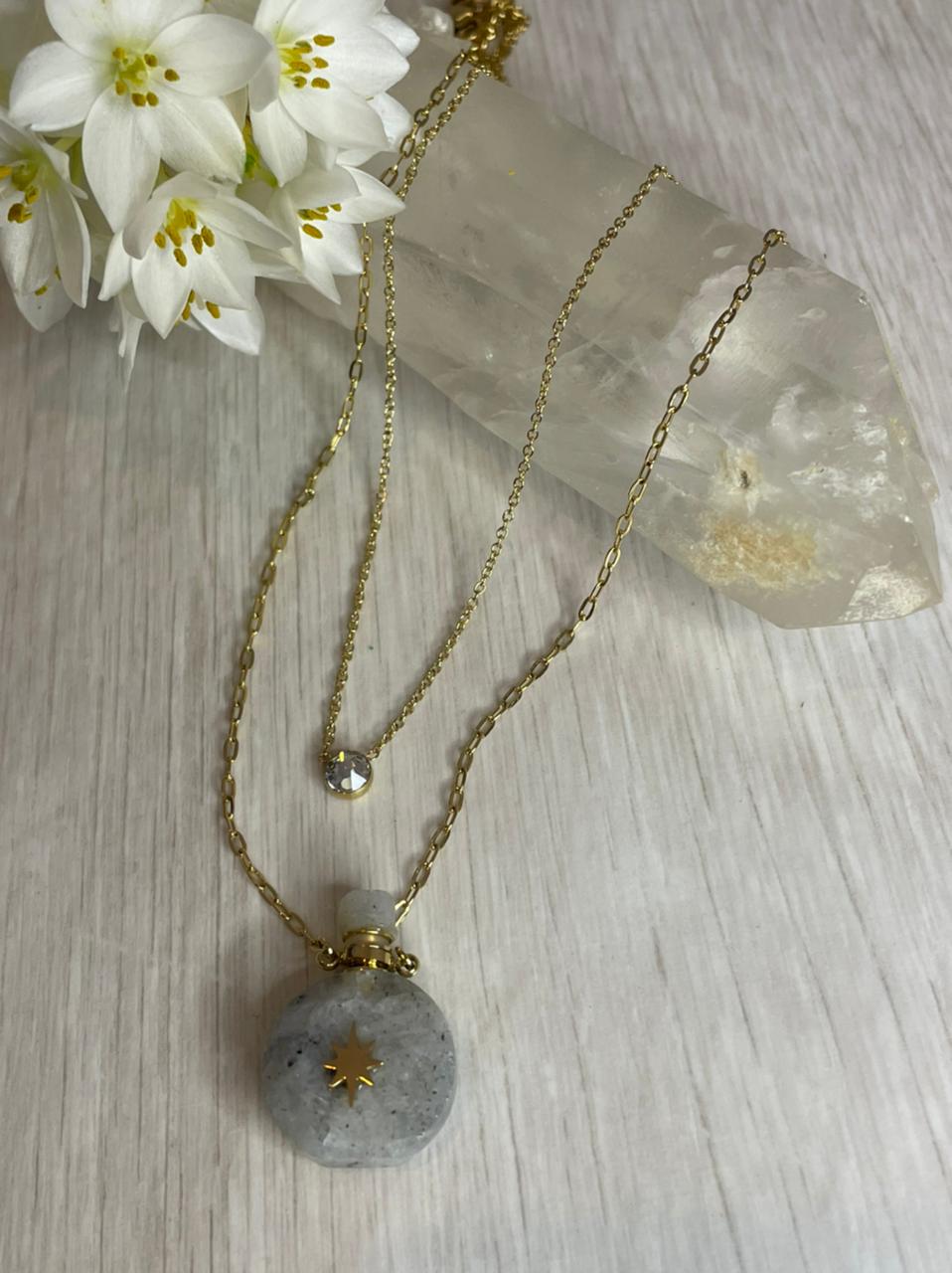 Collier Fiole Labradorite en acier inoxydable
